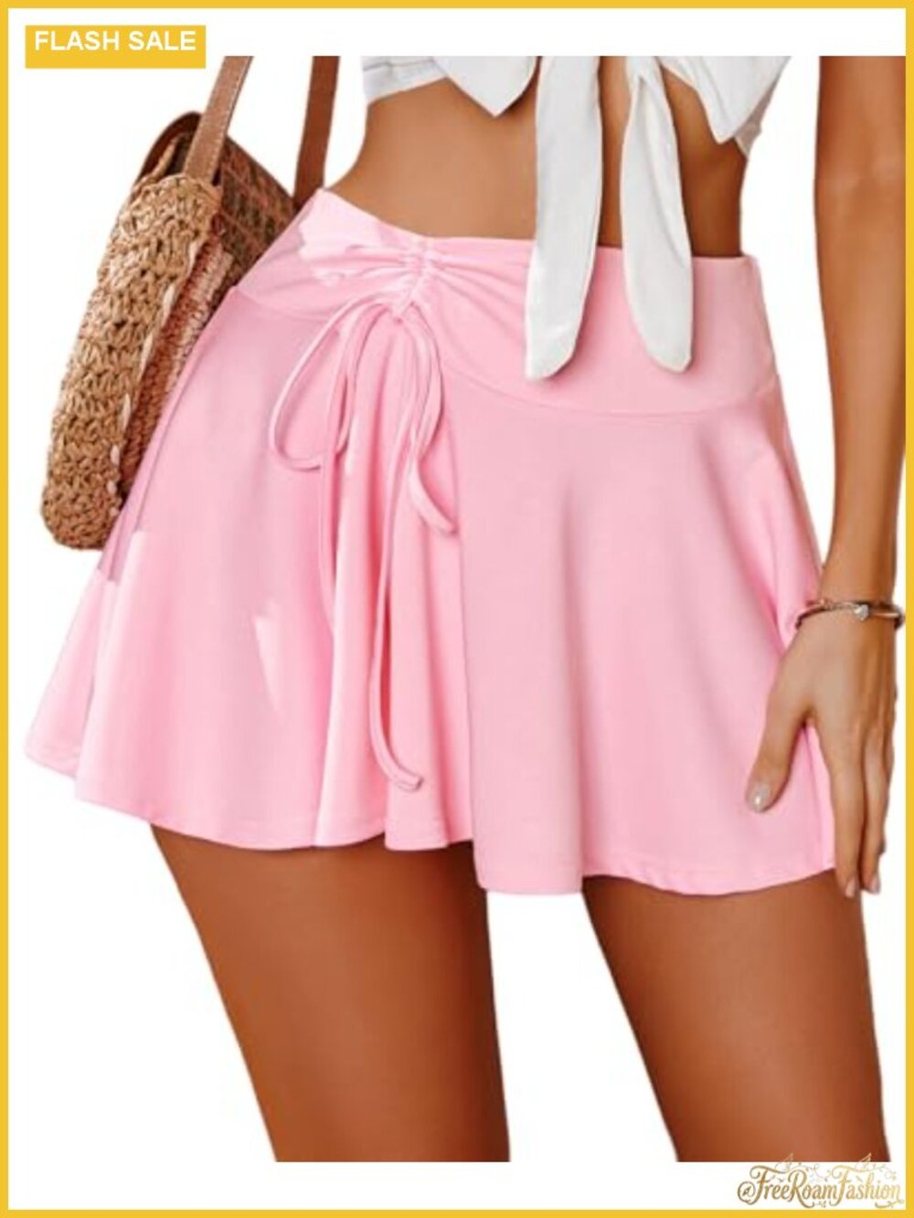 Women's Mini Skirt Pleated Drawstring High Waist Skater Skirt